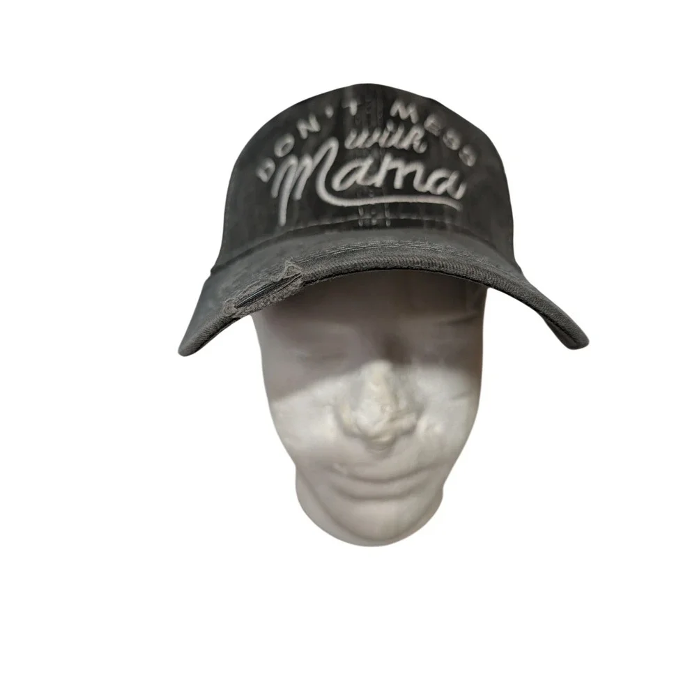 Dont Mess With Mama Charcoal Distressed High Ponytail Trucker Hat Gray Tan